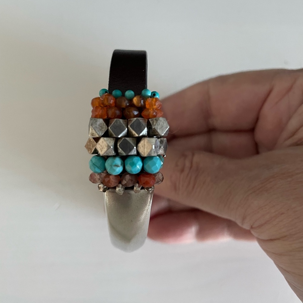 Sundance Turquoise, Silver and Carnelian Beaded Split Cuff Bracelet